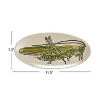 Hello Honey® 11.5" Green & White Hand-Painted Grasshopper Stoneware Plate