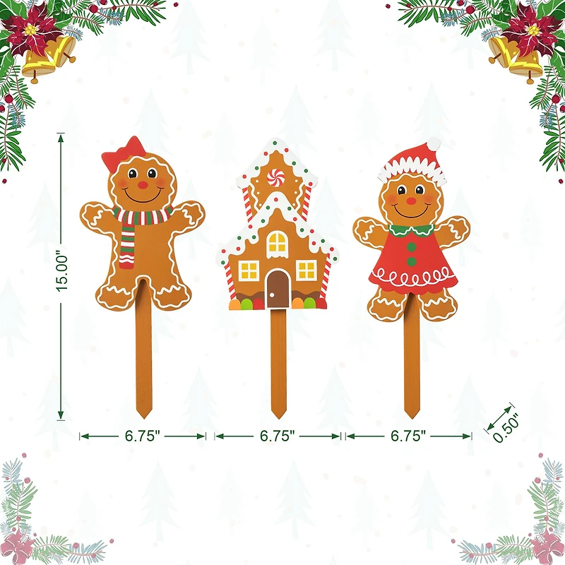 Glitzhome® Wooden Gingerbread Man Yard Stake Set