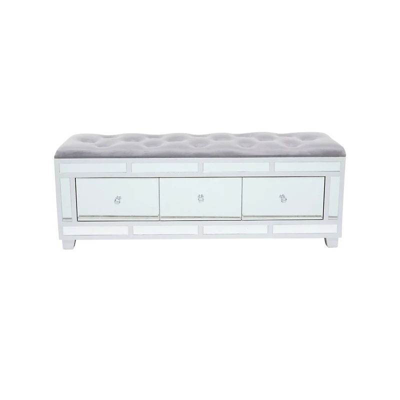 Grey Wood Glam Bench, 47" x 16" x 18"