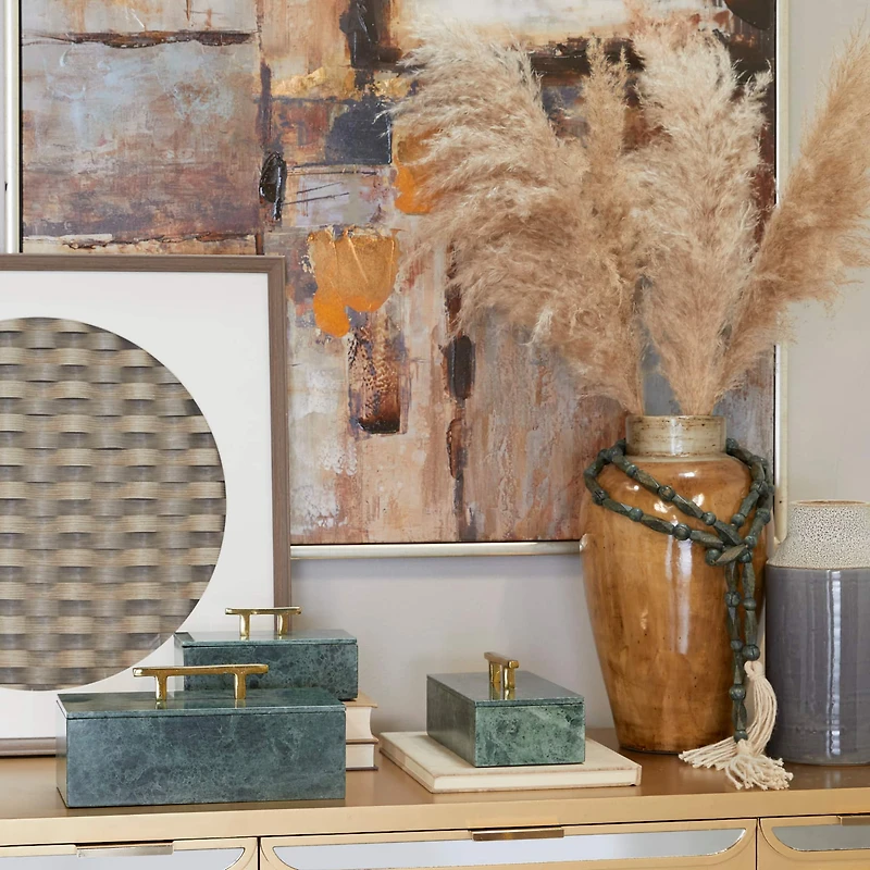 Green Marble Box with Gold Bar Handles Set