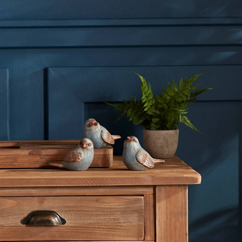 3" Rustic Blue Bird Figurine Set