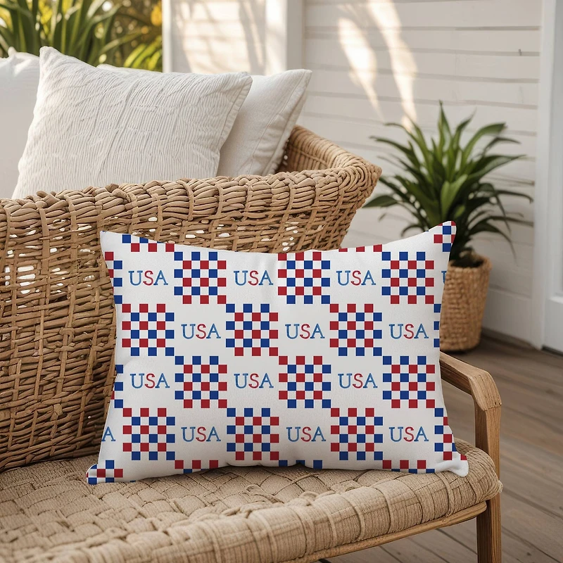 20" x 14" USA Check Pattern Indoor Outdoor Pillow