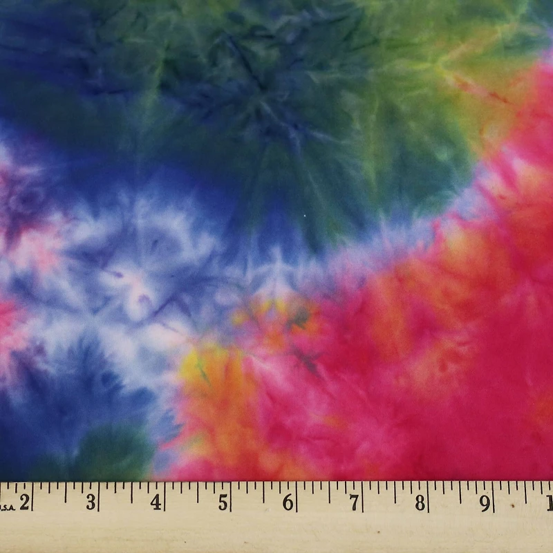 Fabric Merchants Dark Blue, Hot Pink & Yellow Tie Dye Double Brushed 4-Way Stretch Fabric