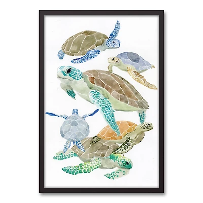 Sea Turtle Cluster Black Framed Canvas Wall Art