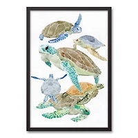 Sea Turtle Cluster Black Framed Canvas Wall Art