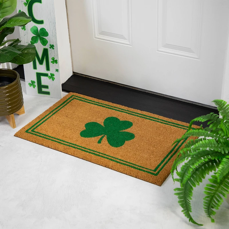 Green Shamrock & Double Stripe Doormat