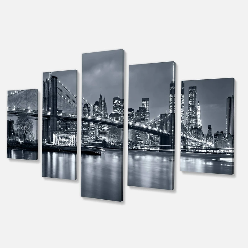 Designart New York City At Night Cityscape Large Panorama Canvas Print