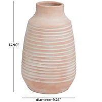 15" Pink Whitewashed Ribbed Terra Cotta Vase