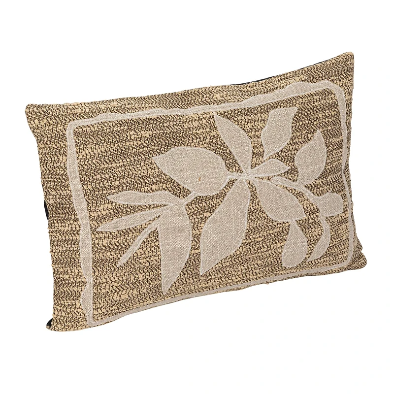 Hello Honey® 24" x 16" Brown & Tan Botanical Woven Indoor & Outdoor Lumbar Pillow