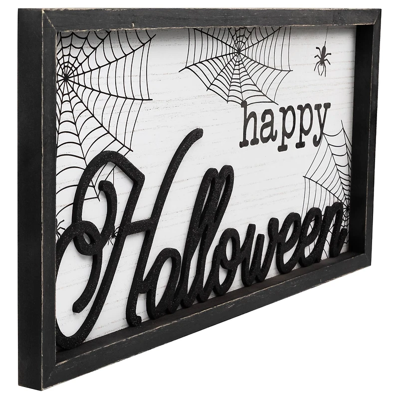Stupell Industries Happy Halloween Spider Web Framed Giclee Art