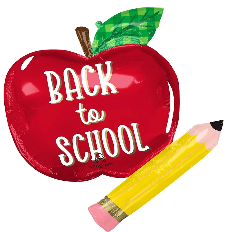SuperShape™ 31" Back to School Apple & Pencil Foil Balloon