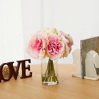 11" Pink Peony Bouquet in Glass Vase