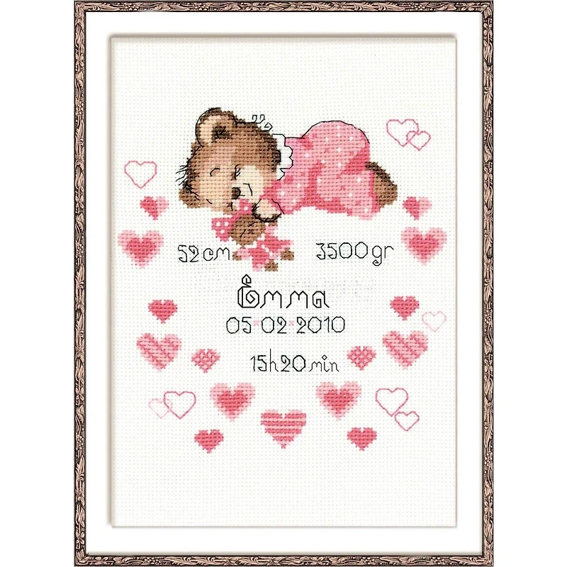 RIOLIS Girls Birth Announcement Counted Cross Stitch Kit R1123