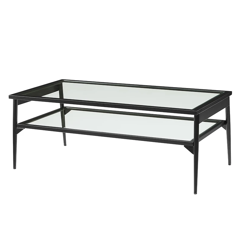 42" Black Two Tier Glass and Metal Coffee Table