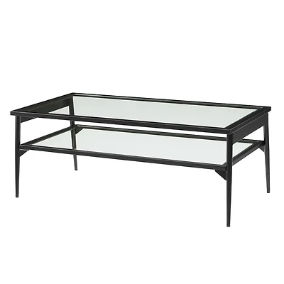42" Black Two Tier Glass and Metal Coffee Table