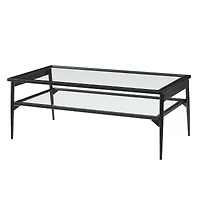 42" Black Two Tier Glass and Metal Coffee Table