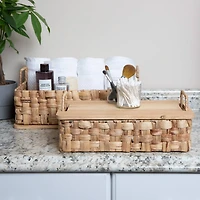 Household Essentials Stackable Hyacinth Basket Set with Oak Lids