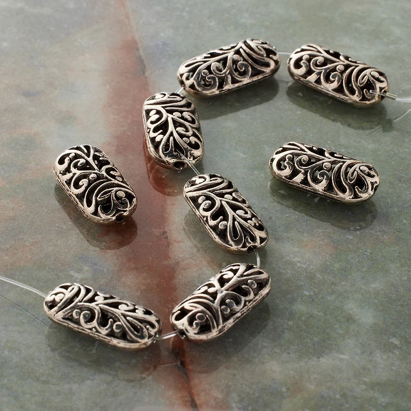 12 Pack:  Silver Plated Vine Pattern Beads, 20mm by Bead Landing™