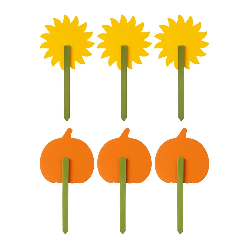 Glitzhome® 15" Fall Wooden Pumpkin & Sunflower Yard Stake, 6ct.