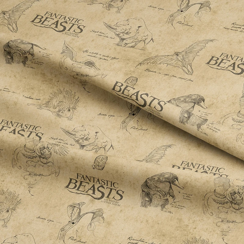 Fantastic Beasts™ Logo & Creatures Tan Cotton Fabric