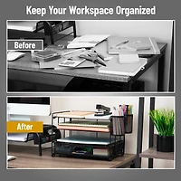 Mind Reader Mesh Desk Organizer, 3 Trays, 1 Drawer, 2 Pen Holders, Office Desktop Organizer, Metal Mesh
