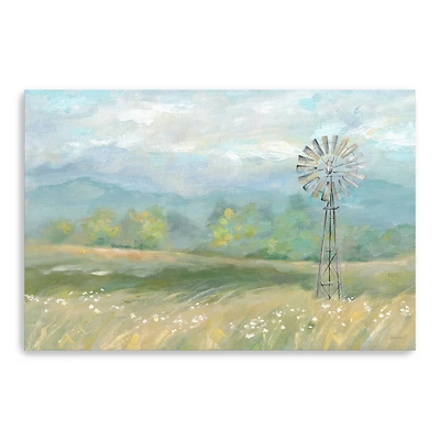 Country Meadow Windmill Landscape Canvas Giclee