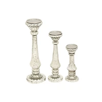 Silver Glass Traditional Candle Holder Set