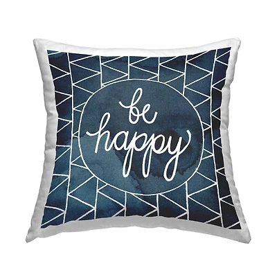 Stupell Industries Be Happy Blue and White Geometric Pattern Throw Pillow 18" x 18"