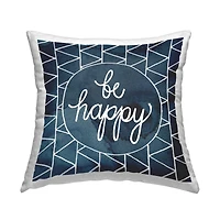 Stupell Industries Be Happy Blue and White Geometric Pattern Throw Pillow 18" x 18"
