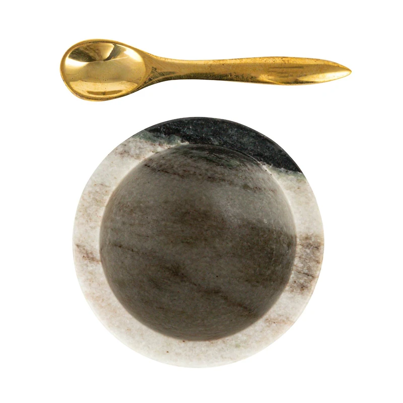 2.75" Marble Salt Cellar with Brass Spoon