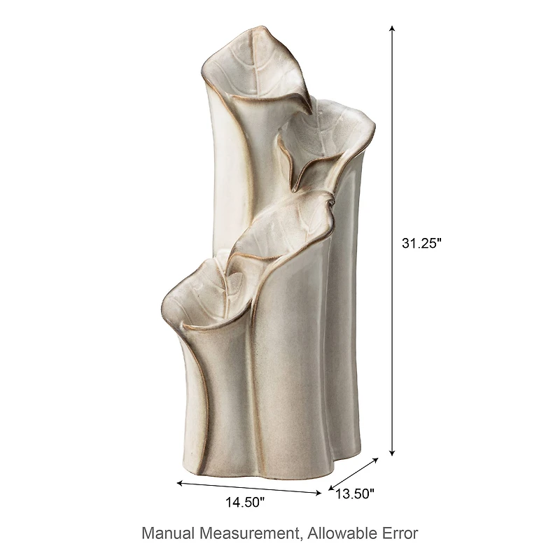 Glitzhome® 31.25" 4-Tier LED Lotus Leaf Textured Ceramic Vase Outdoor Floor Fountain