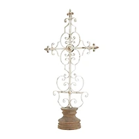 29" White Iron French Country Cross Sculpture