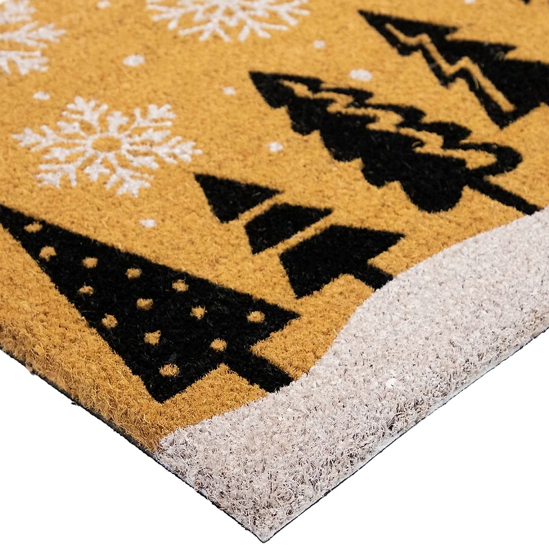 30" Natural Coir Trees & Snowflakes Christmas Doormat