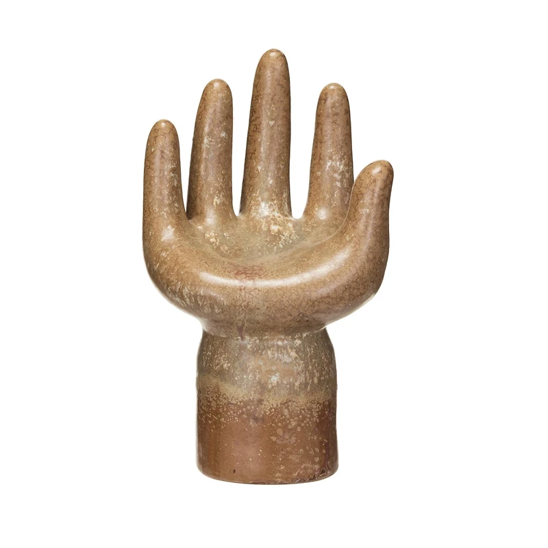 Hello Honey® 8.5" Brown Decorative Stoneware Hand with Reactive Glaze & Footed Base