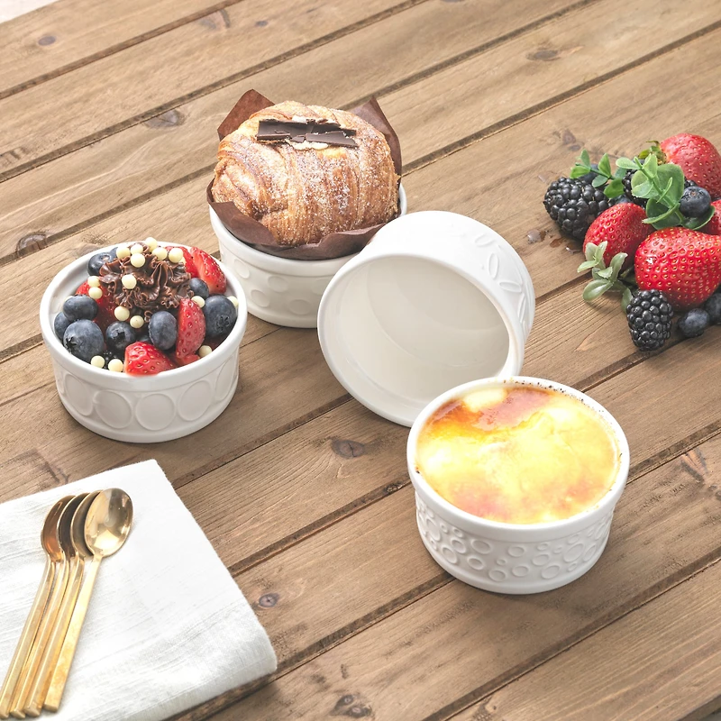 JoyJolt® White Embossed Porcelain Ramekins