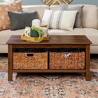 Walker Edison 40" Dark Walnut Mission Storage Coffee Table with Baskets