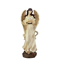 13.5" Heavenly Gardens Peace & Love Distressed Ivory Angel with Dove Outdoor Statue