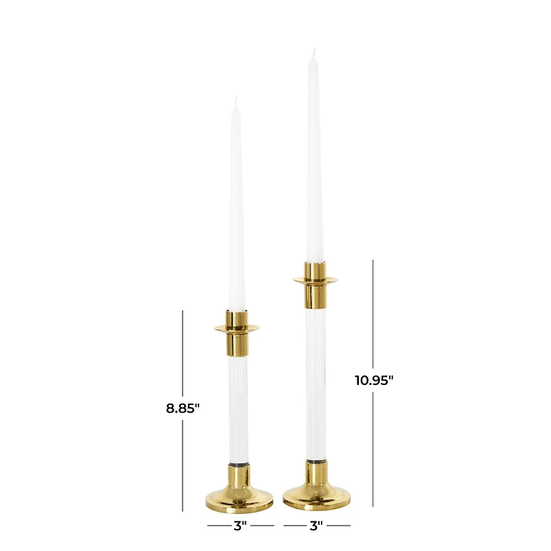Gold Stainless Steel Candle Holder with Clear Glass Center Set