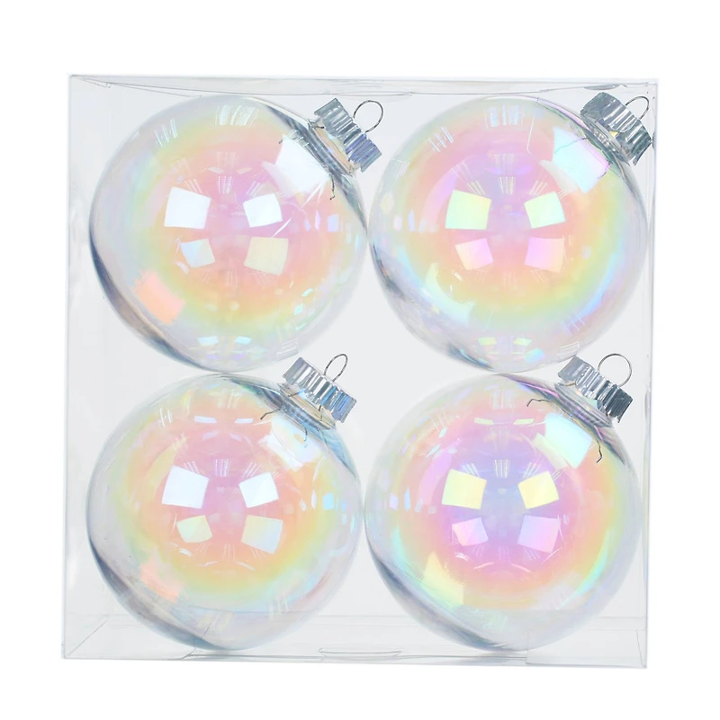 4 Pack 4" Iridescent Clear DIY Plastic Ball Ornaments by Make Market®