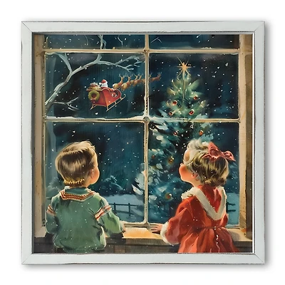Vintage Christmas Window Scene 16" x 16" White Framed Print