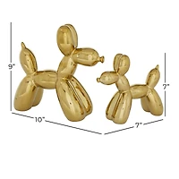 Set of 2 Gold Porcelain Contemporary Dog Sculpture, 7", 9"