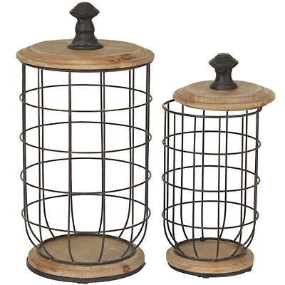Black Metal Caged Style Kitchen Decorative Jars Set