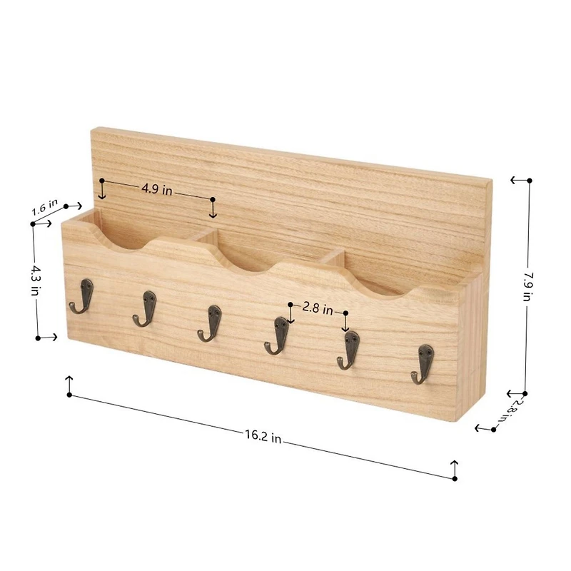 NEX™ Brown Wall Mounted Mail Holder & Organizer with 6 Key Hooks
