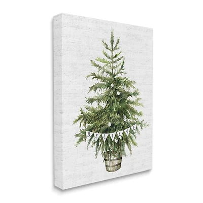 Stupell Industries Holiday Green Fir Tree with Believe Phrase Canvas Wall Art