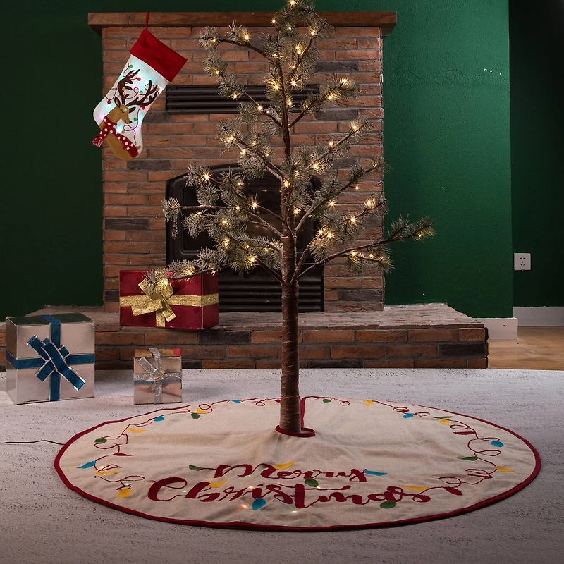 Glitzhome® LED Embroidered Linen Christmas Stocking & Tree Skirt Set