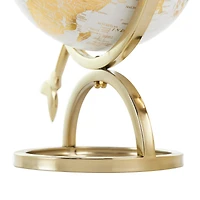 White & Gold Aluminum Tabletop Globe in Arrow Stand