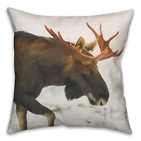 Moose In Snow 18x18 Throw Pillow