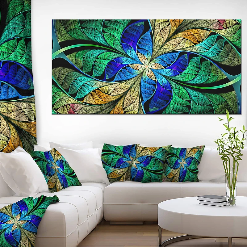 Designart - Blue Green Fractal Flower Petals
