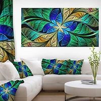 Designart - Blue Green Fractal Flower Petals
