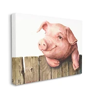 Stupell Industries Piglet on Wooden Fence Pink Farm Animal Canvas Wall Art